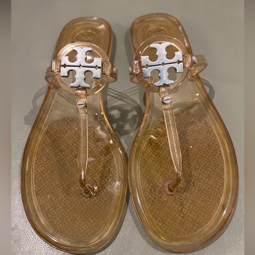 TORY BURCH Champagne and Silver Miller Jellies Sandals Flip Flops